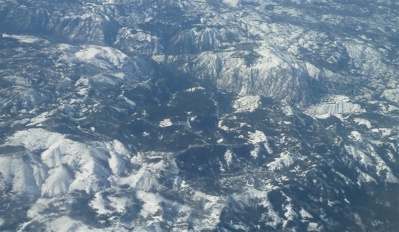Snowy California from above
