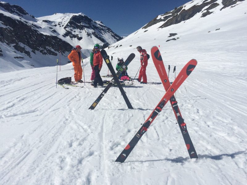 Injured skier crossed skis on slopes