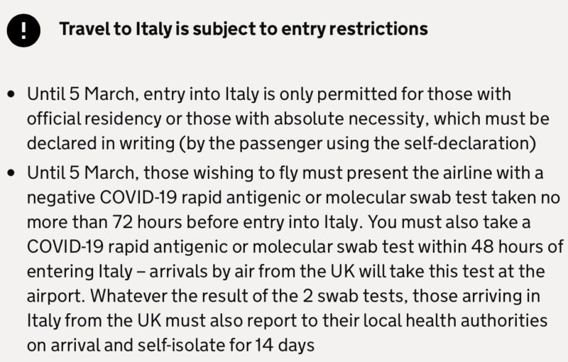 Regulations for entering Italy