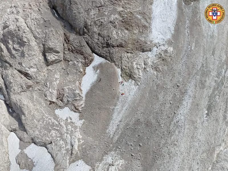 Marmolada ice collapse. Image c/o Alpine rescue services.