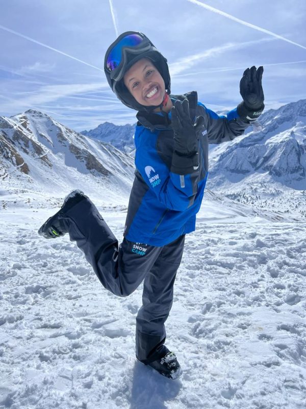 Ahlam, age 16 from the North-West, pictured on the slopes in Passo Tonale on the 2022 Snow Camp Excel Course