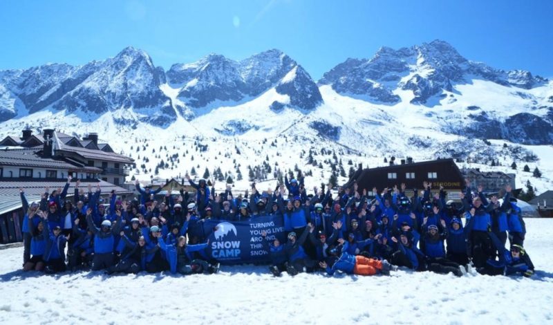 110 young people aged 16-21 from 4 regions across the UK (London, the Midlands, the North-West and Scotland) on the slopes in Passo Tonale (Italy) April 2022