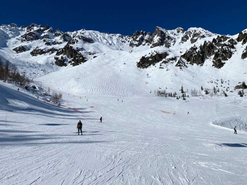 Empty lunchtime slopes in Chamonix, France. NEW