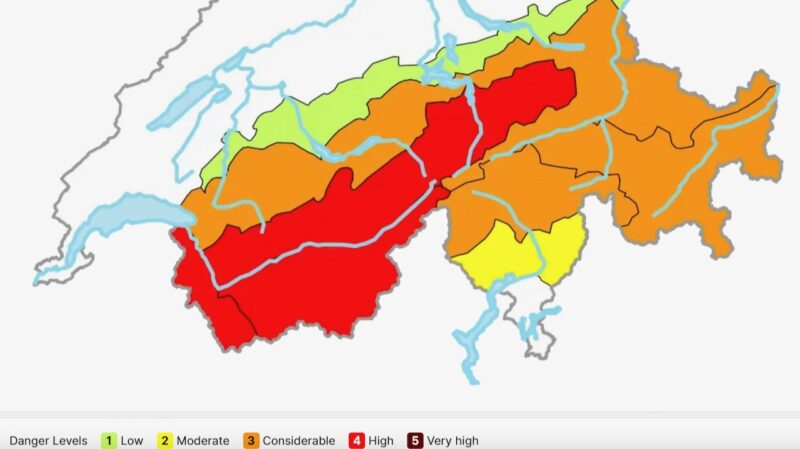 Avalanche danger in Switzerland. Image c/o Swiss Avalanche Institute.