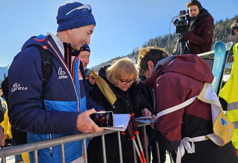 Annemarie Moser-Proll signing autographs at the Race of the Ski Legends. Image PlanetSKI