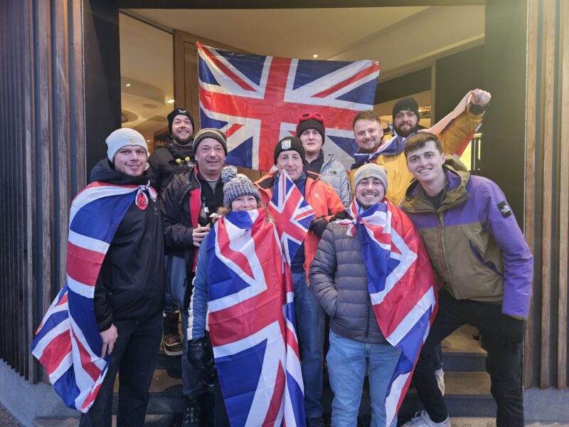 British fans at the Schladming night slalom Jan 2024. Image © PlanetSKI