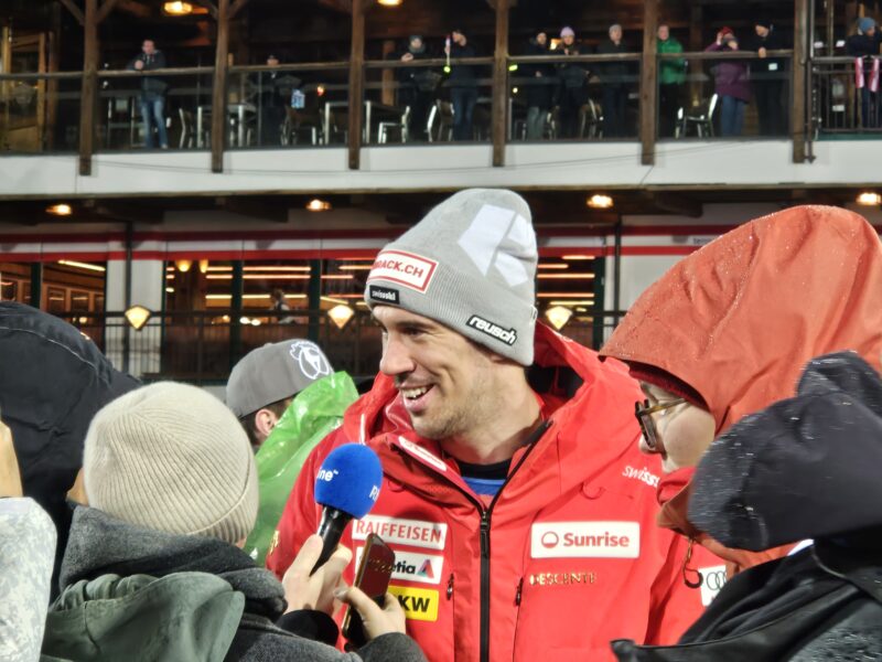 Ramon Zenhaeusern of Switzerland at the 2024 Schladming night slalom. Image © PlanetSKI