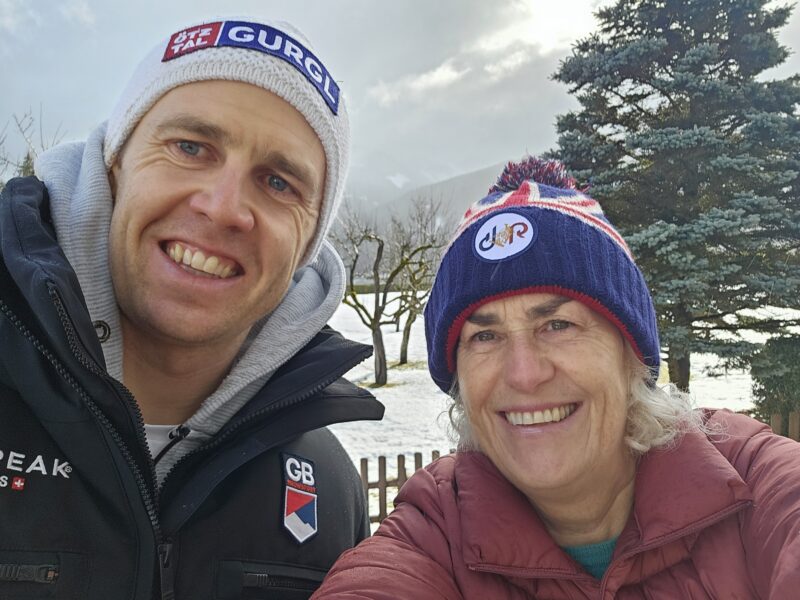 PlanetSKI's Jane Peel with Dave Ryding in Schladming, Jan 2024. Image © PlanetSKI