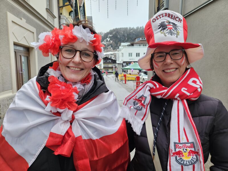 Austrian fans at the Schladming night race 2024. Image © PlanetSKI