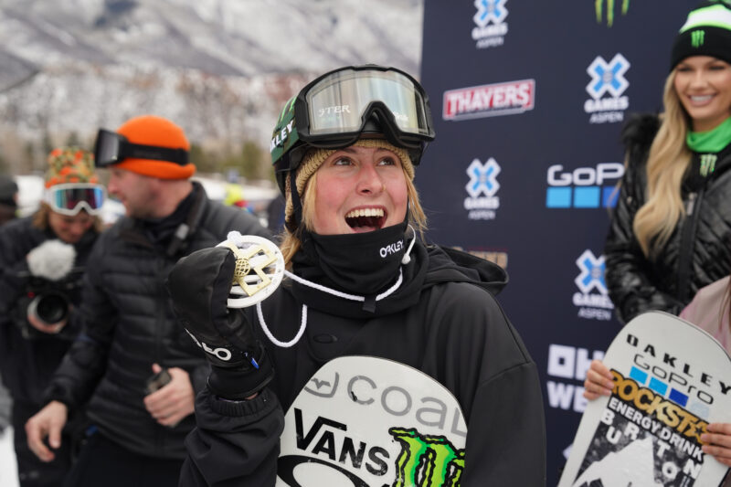 Mia Brookes during Women's Snowboard Slopestyle 2024 X Games Aspen at Buttermilk in Aspen, CO. ©Joshua Duplechian/X Games