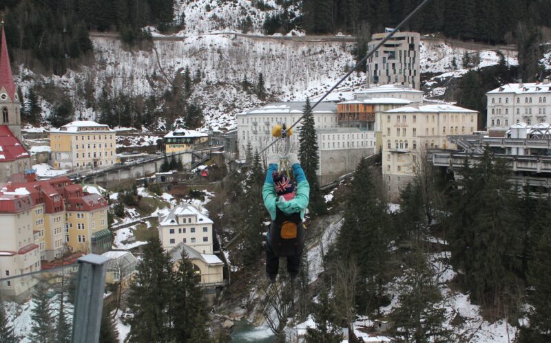 Zip wire over the Bad Gastein waterfall. Photo © Daniel Elkan