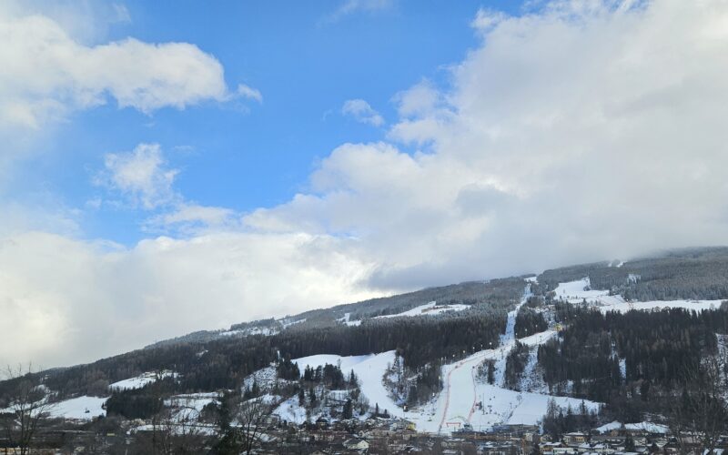 The Planai World Cup slope in Schladming as seen from the road in from Salzburg. Image © PlanetSKI