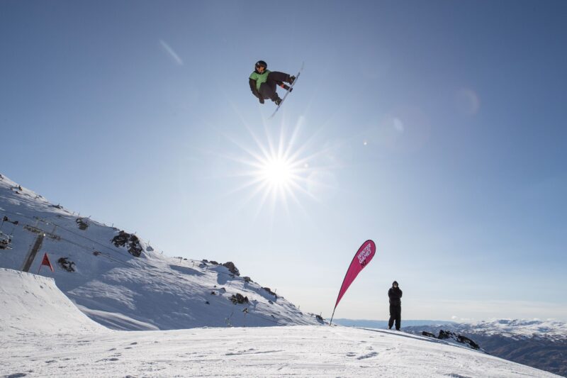 Lucia Georgalli competing in Snowboard Slopestyle at Cardrona Alpine Resort at the 2023 Winter Games NZ. Credit: Winter Games NZ.