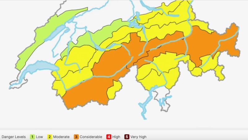 Avalanche risk in Switzerland. Image c/o Swiss Avalanche Institute