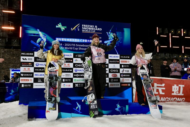 Mia Brookes tops the podium at the Beijing Big Air World Cup, December 2024 - photo FIS Park & Pipe