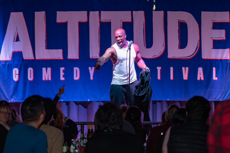 Ski. Laugh. Repeat. 17 Emmanuel Sonubi at the 2026 Altitude Comedy Festival. Image © Altitude Comedy Festival