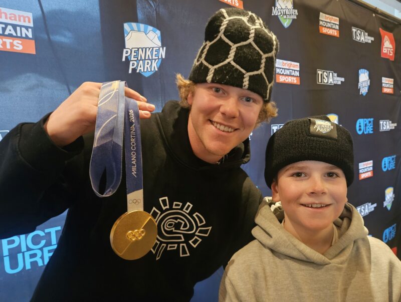 Olympic Champion Huw Nightingale and fan at The BRITS 2026. Image © PlanetSKI