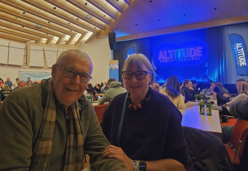 Ski. Laugh. Repeat. 13 Mike Harris & Ro York from Bristol at the 2026 Altitude Comedy Festival in Mayrhofen. Image © PlanetSKI